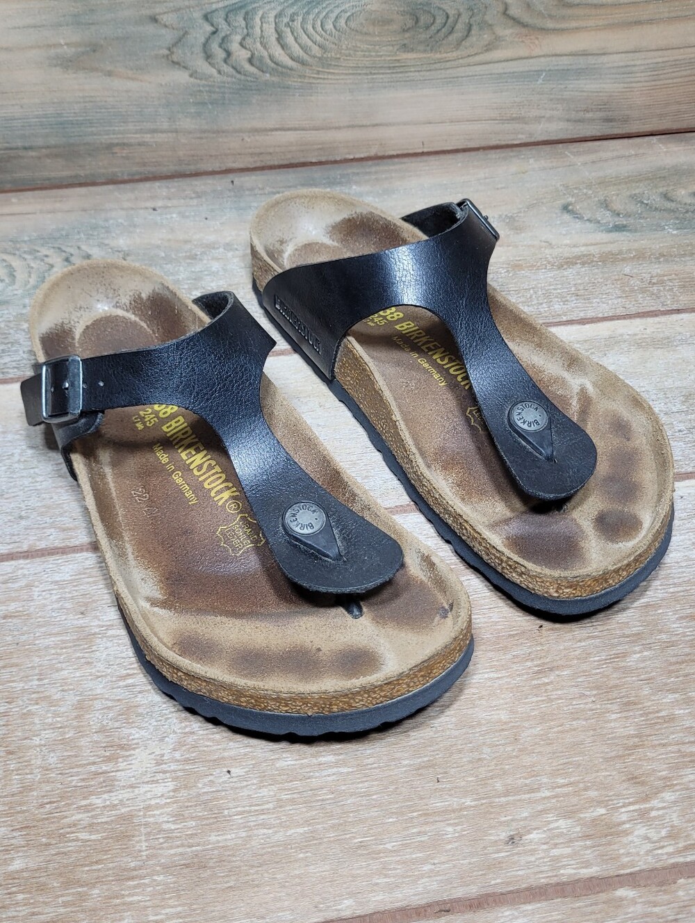 Birkenstock Gizeh Black T-Strap Sandals Size 38 US 7 Women Thong Adjustable